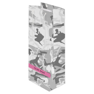 Sac Cadeau Pour Bouteille Camouflage neige hivernale grise Personnalisez vot
