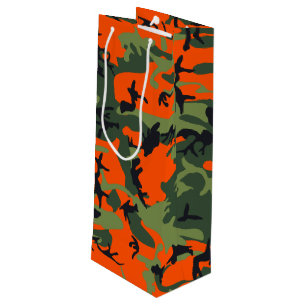 Sac Cadeau Pour Bouteille Camouflage orange et vert, Militaire, Armée