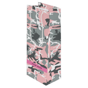 Sac Cadeau Pour Bouteille Camouflage rose et gris Votre nom Personnalisez