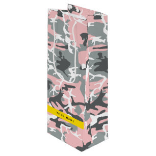 Sac Cadeau Pour Bouteille Camouflage rose et gris Votre nom Personnalisez