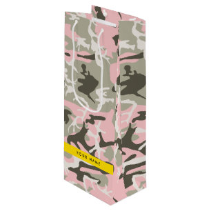 Sac Cadeau Pour Bouteille Camouflage Rose et Vert Personnalisez Votre nom