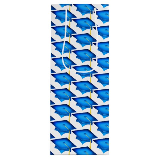 Sac Cadeau Pour Bouteille capuchons de graduation bleu avec gode or (Devant)