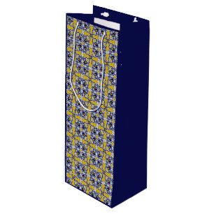 Sac Cadeau Pour Bouteille Carreaux portugais en bleu et jaune pour Noël
