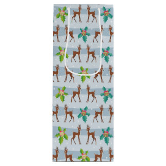 Sac Cadeau Pour Bouteille Cerf de Noël d'hiver avec Holly Retro inspiré