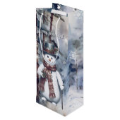 Sac Cadeau Pour Bouteille Charmant Snowman Aquarelle Forêt d'hiver (Dos Angle)