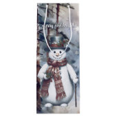 Sac Cadeau Pour Bouteille Charmant Snowman Aquarelle Forêt d'hiver (Dos)