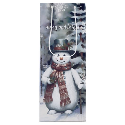 Sac Cadeau Pour Bouteille Charmant Snowman Aquarelle Forêt d'hiver (Devant)