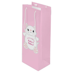 Sac Cadeau Pour Bouteille Chat Baby shower Kitty Rose