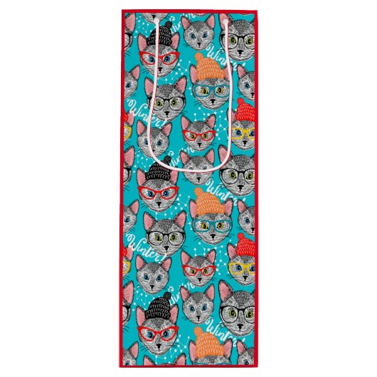 Sac Cadeau Pour Bouteille Chat dans le casquette (Devant)