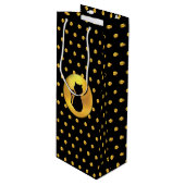 Sac Cadeau Pour Bouteille Chat noir et Pois d'or (Devant Angle)