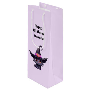 Sac Cadeau Pour Bouteille Chat noir mignon portant une sorcière Casquette An