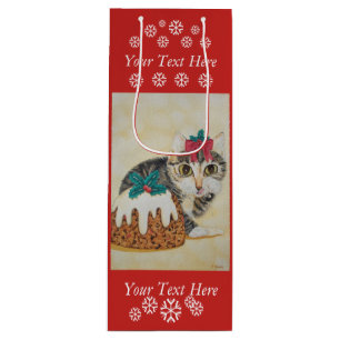 Sac Cadeau Pour Bouteille chaton gris mignon boudin pour Noël