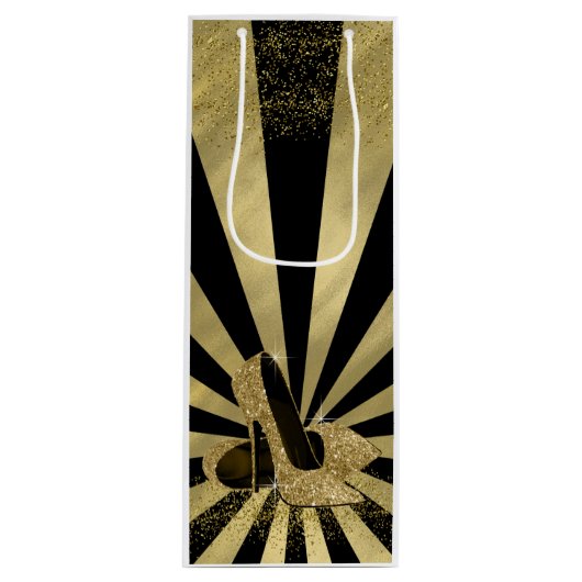 Sac Cadeau Pour Bouteille Chaussures à talon haute Parties scintillant en or (Devant)