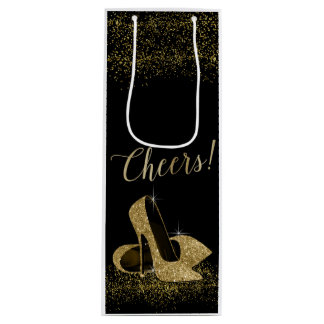 Sac Cadeau Pour Bouteille Chaussures à talons hauts pailletées or noir