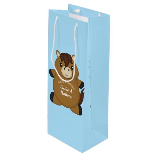 Sac Cadeau Pour Bouteille Cheval Baby shower Blue Boy (Devant Angle)