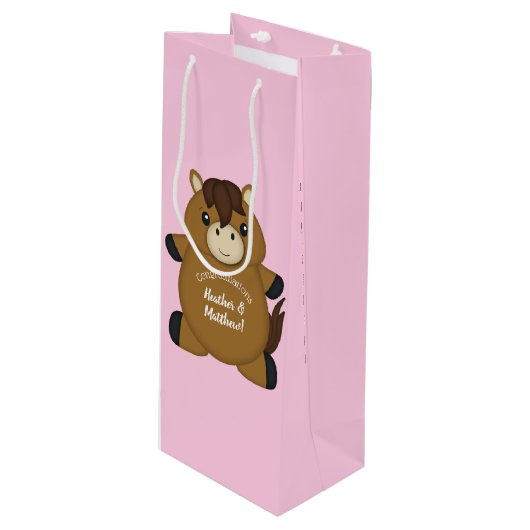 Sac Cadeau Pour Bouteille Cheval Baby shower fille rose (Devant Angle)