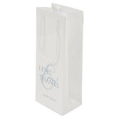 Sac Cadeau Pour Bouteille Chic Bleu et Blanc Amour & Merci (Devant Angle)