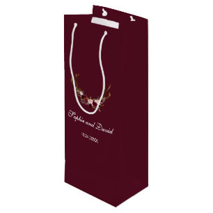 Sac Cadeau Pour Bouteille Chic Bourgogne Marsala Floral Antlers Mariage