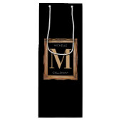 Sac Cadeau Pour Bouteille Chic Monogramme noir et or (Devant)