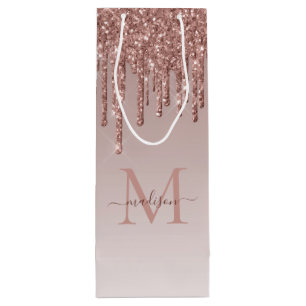 Sac Cadeau Pour Bouteille Chic Rose Gold Parties scintillant Étincelles Mono