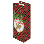 Sac Cadeau Pour Bouteille Chien de Noël Doodle Rouge Plaid Personnalisé (Dos Angle)