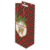 Sac Cadeau Pour Bouteille Chien de Noël Doodle Rouge Plaid Personnalisé (Devant Angle)