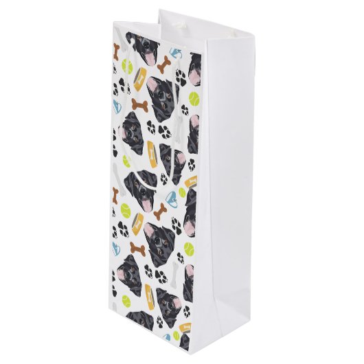 Sac Cadeau Pour Bouteille Chien de sourire Labrador noir (Devant Angle)