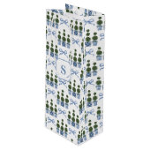 Sac Cadeau Pour Bouteille Chinoiserie Arbre Topiaire Bow Bleu (Devant Angle)
