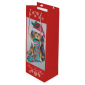 Sac Cadeau Pour Bouteille chiot noir et brun mignon avec le bas de Noël (Devant Angle)
