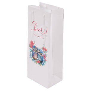 Sac Cadeau Pour Bouteille Chouettes amoureuses Assis sur une branche d'arbre