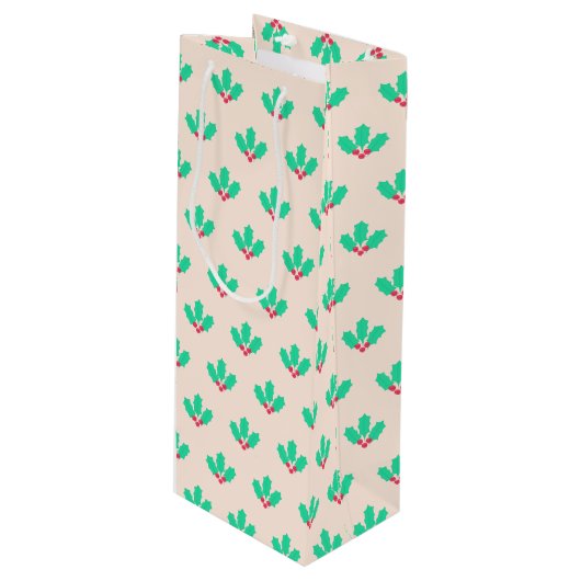Sac Cadeau Pour Bouteille Christmas Holly Berry (Devant Angle)