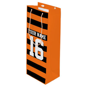Sac Cadeau Pour Bouteille Citrouille Orange Black Team Jersey Preppy Stripe