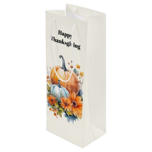 Sac Cadeau Pour Bouteille Citrouilles et fleurs d'automne Thanksgiving (Dos Angle)