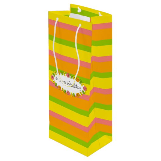 Sac Cadeau Pour Bouteille Citrus Oval Stripe Classic Cadeau Anniversaire vin (Dos Angle)