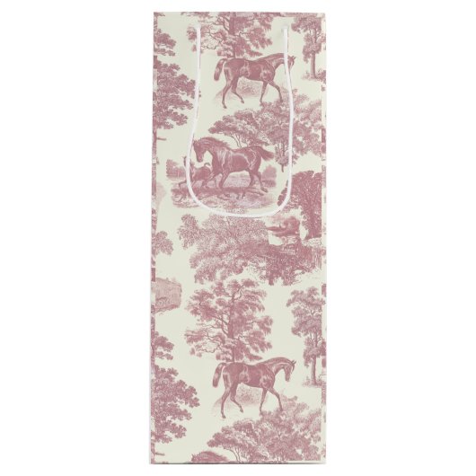 Sac Cadeau Pour Bouteille Classé Élégant Chic Rose Cheval Toile de campagne (Devant)