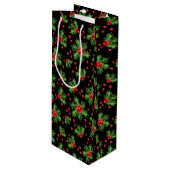 Sac Cadeau Pour Bouteille Classic Holiday Green Holly Red Berries Motif (Devant Angle)