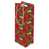 Sac Cadeau Pour Bouteille Cloches traditionnelles à sonnettes rouges et vert (Devant Angle)