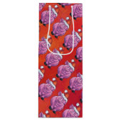 Sac Cadeau Pour Bouteille Cochon mignon à Santa Hat sur rouge (Devant)