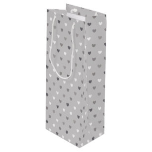 Sac Cadeau Pour Bouteille Coeurs de polka minuscules dans les tons gris