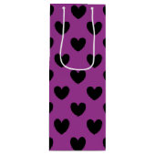 Sac Cadeau Pour Bouteille Coeurs de polka noir sur violet (Devant)