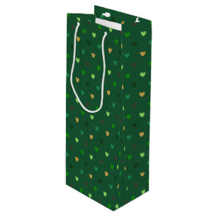 Sac Cadeau Pour Bouteille Coeurs de Polka sur vert de forêt