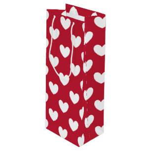 Sac Cadeau Pour Bouteille Coeurs polka blancs et rouges