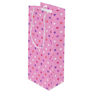 Sac Cadeau Pour Bouteille Coeurs polka rose