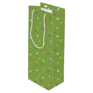 Sac Cadeau Pour Bouteille Coeurs Polka sur vert vert