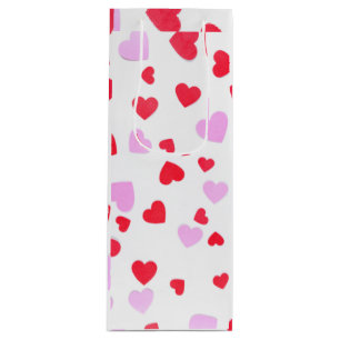 Sac Cadeau Pour Bouteille Coeurs roses rouges