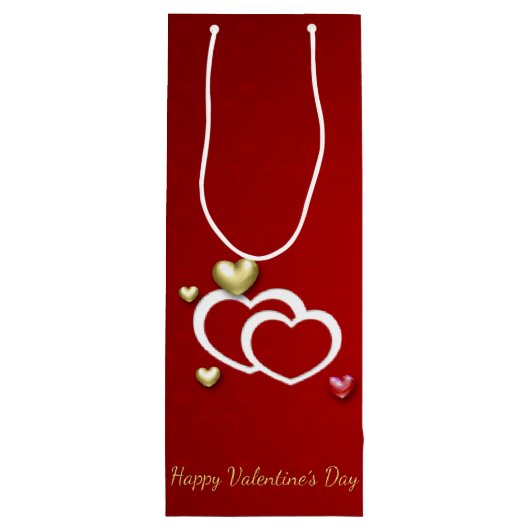 Sac Cadeau Pour Bouteille Coeurs Valentin Rouge Or Moderne (Dos)