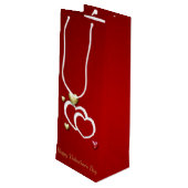 Sac Cadeau Pour Bouteille Coeurs Valentin Rouge Or Moderne (Dos Angle)