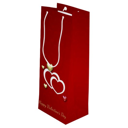Sac Cadeau Pour Bouteille Coeurs Valentin Rouge Or Moderne (Dos Angle)
