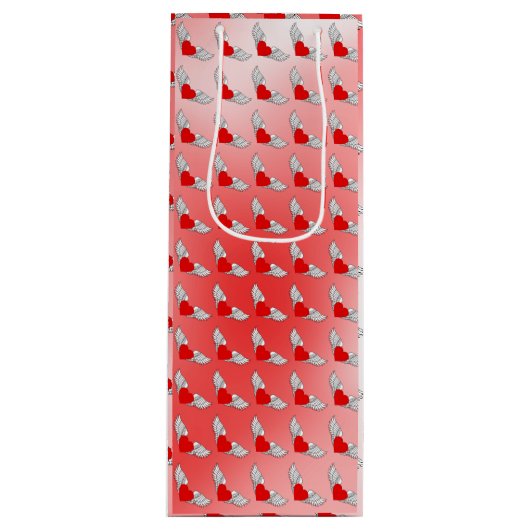 Sac Cadeau Pour Bouteille Coeurs volants (Devant)