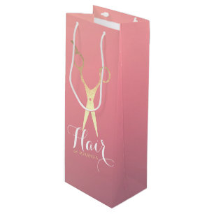 Sac Cadeau Pour Bouteille Coiffeur Maquillage Salon Moderne Ciseaux Rose Or